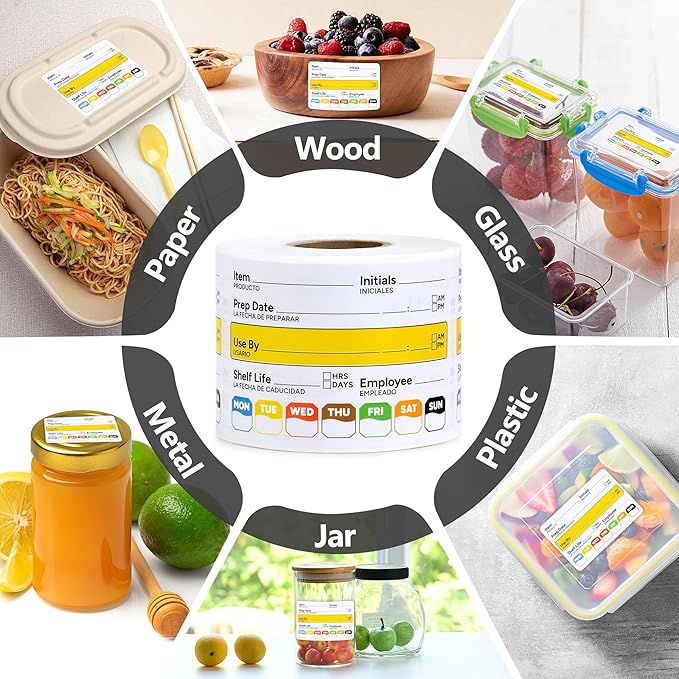 Restaurant Quality Shelf Life Food Rotation Labels Vinyl, 2” x 3” Self-Adhesive Removable Freezer Food Labels Stickers, Perfect for Reusable Containers, Food Date Sticker (Large, Count, 2)