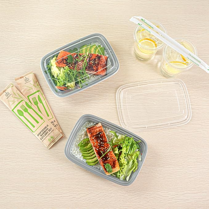 Restaurantware Asporto 28 Ounce Take Out Containers, 100 Food Containers With Lids - Microwavable, Disposable, Silver Plastic To Go Food Containers, No BPA, For Take Out And Delivery