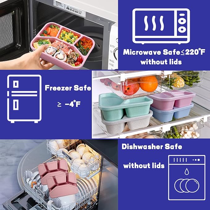 8 Pack Bento Box, Lunch Containers Wheat Straw Meal Prep Containers Reusable, Microwave and Dishwasher Safe Lunch Containers for Adults, Bento Lunch Box for Kids