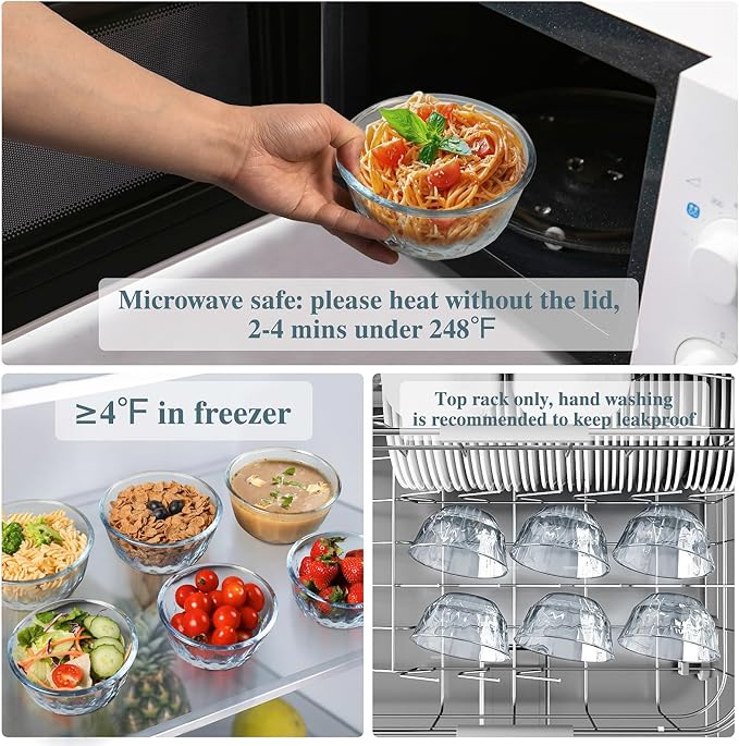 Freshmage 6 Pack Soup/Cereal Bowls Set, Extra Thick and Anti Resistant, 26oz Round Glass Diamond Cutting Kitchen Bowls, Microwave/Freezer/Dishwasher safe