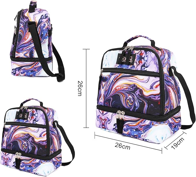 Tilami Lunch Bags Insulated Adjustable Strap Zipper, Water-Resistant Cooler Bags, Bento Bags for Kids Toddlers, Painting Purple