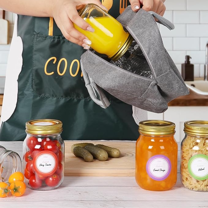Mason Jars 16 oz with Gold Lids and Bands, 15 Pack Canning Jars, Clear Regular Mouth Glass Jars for Canning and Fermenting, Labels & Brusher Included - Microwave & Dishwasher Safe