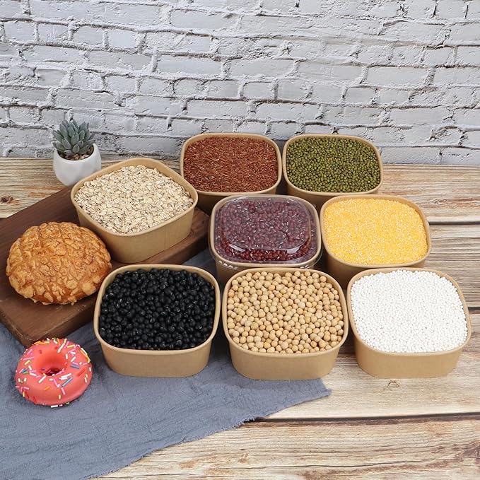 17 oz Disposable Kraft paper bowls with lids,Food containers Soup Bowls Party Supplies Treat Bowls 50 Pack