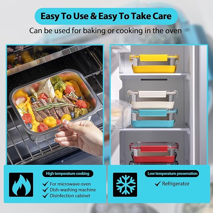 Stainless Steel Lunch Box with Silicone Sleeve/Metal Bento Box with 3 Compartments, Leak-Proof Lunch Container, Metal Food Storage for Travel, Work,Microwavable Dishwasher Safe-41Oz Extra Large