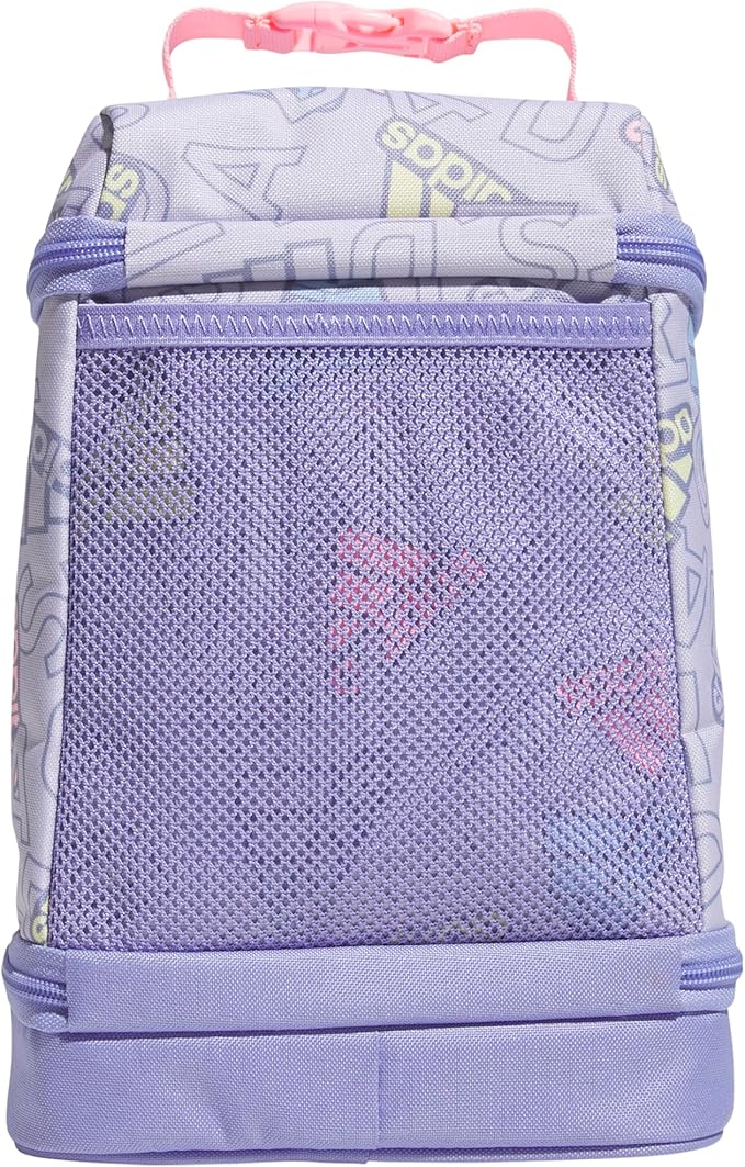 adidas Excel Lunch Bag, Cooler with Zipper, Pocket for Ice Pack, and Clip, Temperature Control Insulation, Adi Comp Silver Violet/Light Purple/Pink Spark, One Size
