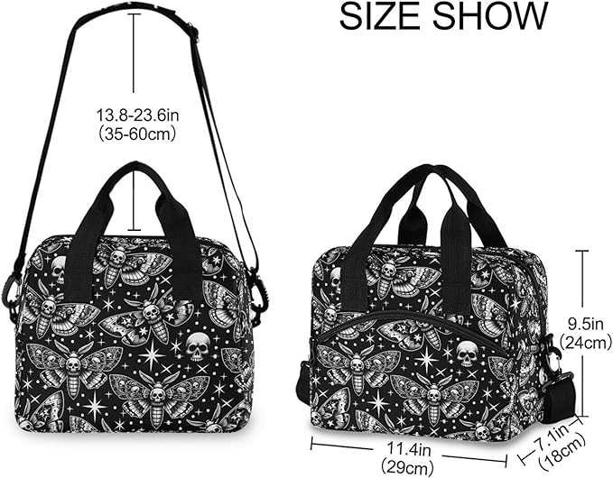 MNSRUU Insulated Lunch Bag Digital Skull Head Moth Women Men Fabric Dinner Tote Cooler Bag Reusable Leakproof Lunch Box with Adjustable Shoulder Handles Strap For Work School