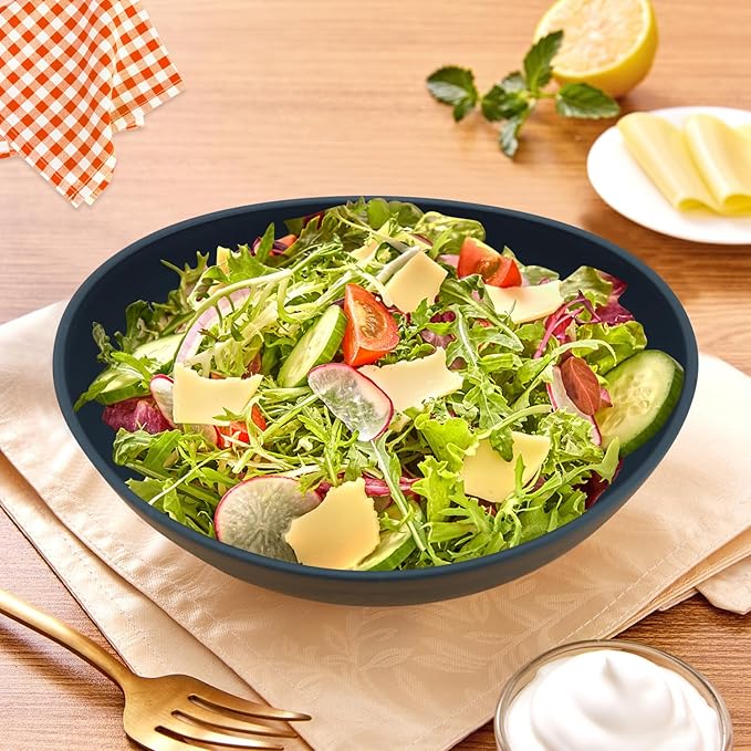 Homienly Serving Bowls Large Fruit Bowls for Wedding and Dinner Parties Wheat Straw Bowl Set 60 Oz for Salad, Snacks Oval Shape Microwave & Dishwasher Safe Bowl Set of 2 Bowls for Kitchen - Black