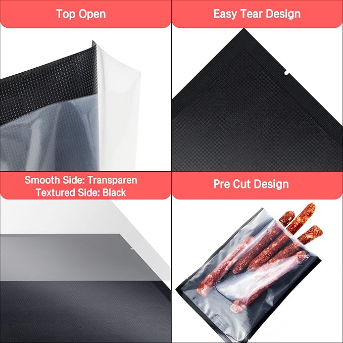 CANLENPK 6x8 Inch/15x20cm Vacuum Seal Bags Black Back and Clear Front,Food Storage Bag,Seal Meal Snack Fruit Nut,Boil Steam Heat Freeze,Commercial Grade Heavy Duty Sealable Bags (100PCS, Black Back)