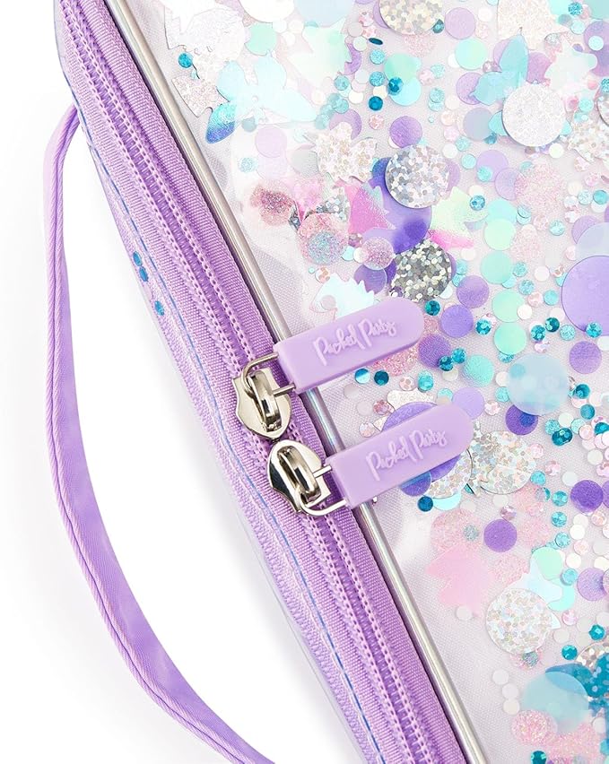 Packed Party Purple Confetti Lunchbox; Cute, Soft Insulated Lunch Bag; Lunch Box Cooler Fits a Water Bottle, Ice Packs for Cold Food, or Hot Food (Purple - Party Like a Unicorn)
