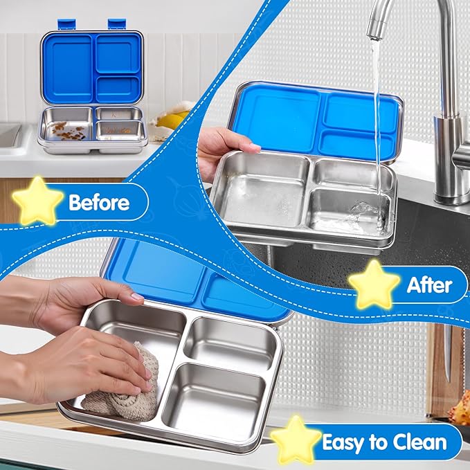 Stainless Steel Bento Box Adult Lunch Box 3 Compartment Metal Lunch Box for Kids Leak Proof Stainless Bento Boxes with Containers for School and Office