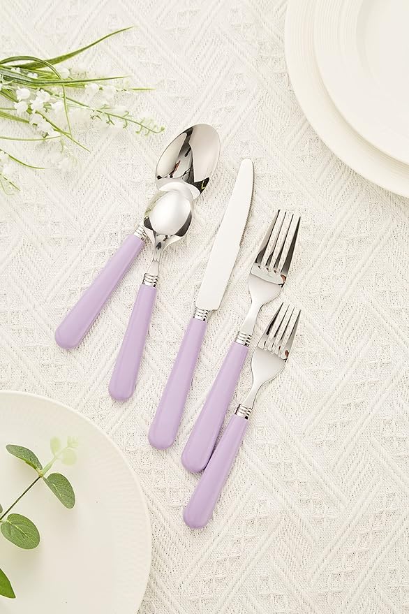 ANNOVA Silverware Set 20 Pieces Stainless Steel Cutlery Color Handle Flatware - 4 x Dinner Knife; 4 x Dinner Fork; 4 x Salad fork; 4 x Dinner Spoon; 4 x Dessert Spoon Lilac, Purple