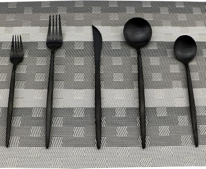 Luxury Black Matte Flatware 10 Pieces 18/10 Stainless Steel Salad Spoons and Forks Knife Set Black Silverware Set DISHWASHER SAFE, Service for 2
