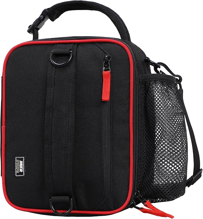 MIER Expandable Lunch Bag Insulated Lunch Box for Men to Work Travel Portable Lunchbox Bags with Shoulder Strap and Water Bottle Holder(Black/Red)