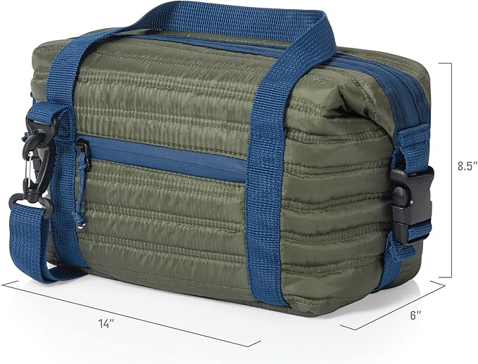 PICNIC TIME Midday Quilted Washable Insulated Lunch Bag, Soft-sided Lunch Box, Lunch Cooler Bag, (Green)
