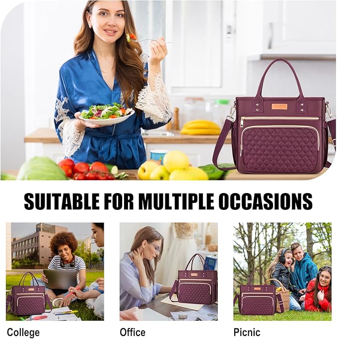 Large Women Lunch Bags for Work Insulated/Insulated Adult Lunch Box for Womens/Nylon Thermal Lunch Bag for Women/Leakproof Cooler Lunch Tote Bag with Storage Pocket (Mirage Purple)