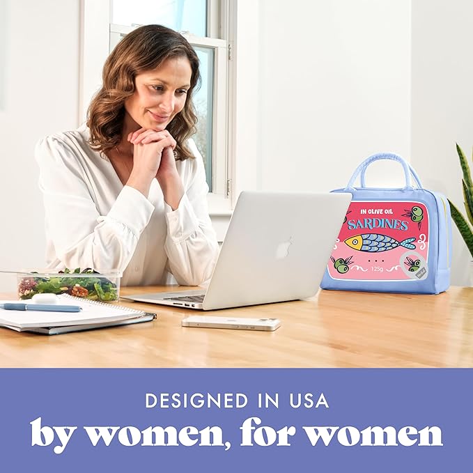 Fit & Fresh Lunch Bag For Women, Insulated Womens Lunch Bag For Work, Leak Resistant & Stain-Resistant Large Lunch Box For Women With Containers, Zipper Closure Bloomington Bag, Rose Sardines