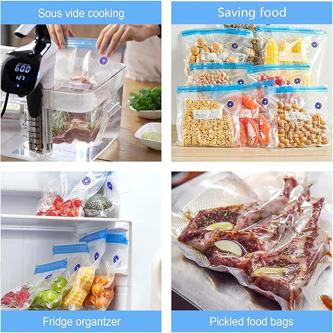 Sous Vide Bags,30 PCS Reusable Vacuum Sealer Bags for Food with 6 Sealing Clips, Reusable Vacuum Food Storage Bags, Bags for Vacuum Sealer, BPA Free (13.4x10.2 Inch)