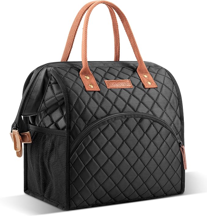 LOKASS Insulated Lunch Bag for Women & Men - Reusable 10 L Lunch Box for Women - Leakproof Tote Cooler Bag for Adults Work, Beach, Travel, Picnic (Black)