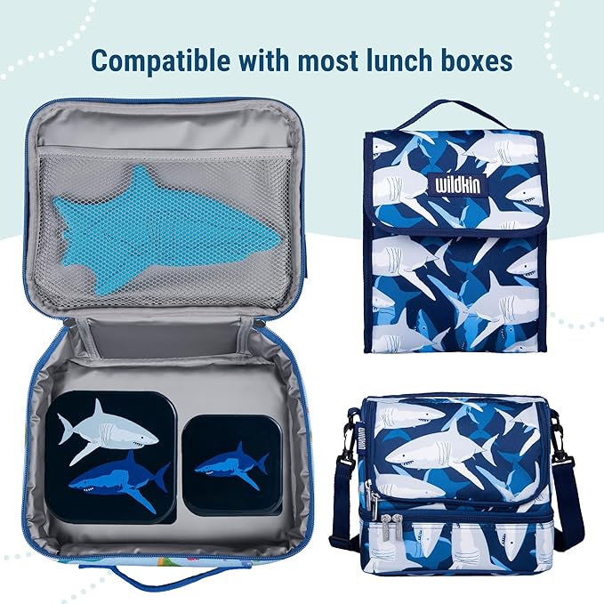 Wildkin Nesting Food Containers for Kids – Stackable, Airtight & Dishwasher Safe - Set of 3 - Sharks
