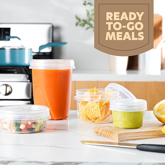 PLASTICPRO 24 Pack Twist Top Containers Assorted Sizes Plastic Food Storage Containers with Clear Twist on Lids Stackable Reusable