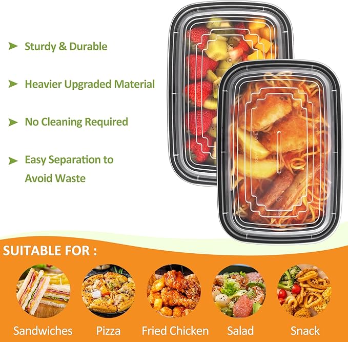 Eupako 20 Sets 28 oz Meal Prep Container Reusable - Plastic-Food-Storage-Containers-with-Lids, Disposable To Go Containers, Portion Control - Microwave, Dishwasher, Freezer Safe (1 Compartment)