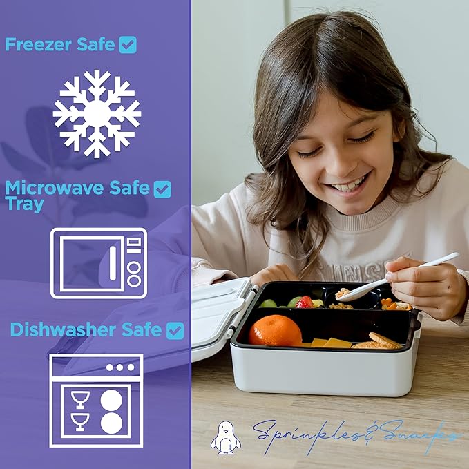 Chalkboard Kid Lunch Box for Girls & Boys - Leak-Proof Kids Lunchbox with Removable Compartment Tray, Lidded Container & Utensils - BPA-Free Lunch Box Containers for Kids for School, Daycare - Purple