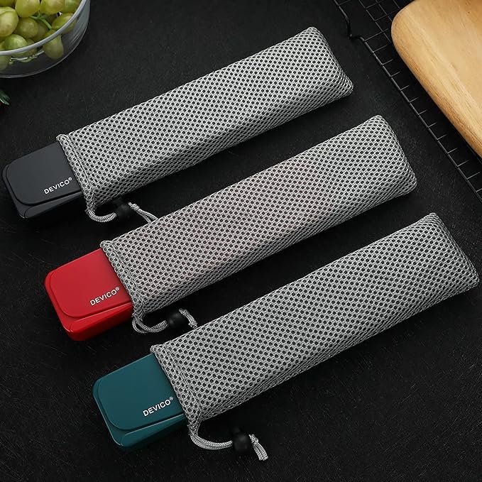 DEVICO Travel Utensils, 18/8 Stainless Steel Portable Reusable Camping Silverware Cutlery Flatware Set, 4-Piece Include Fork Spoon Chopsticks with Case (Dark Green)