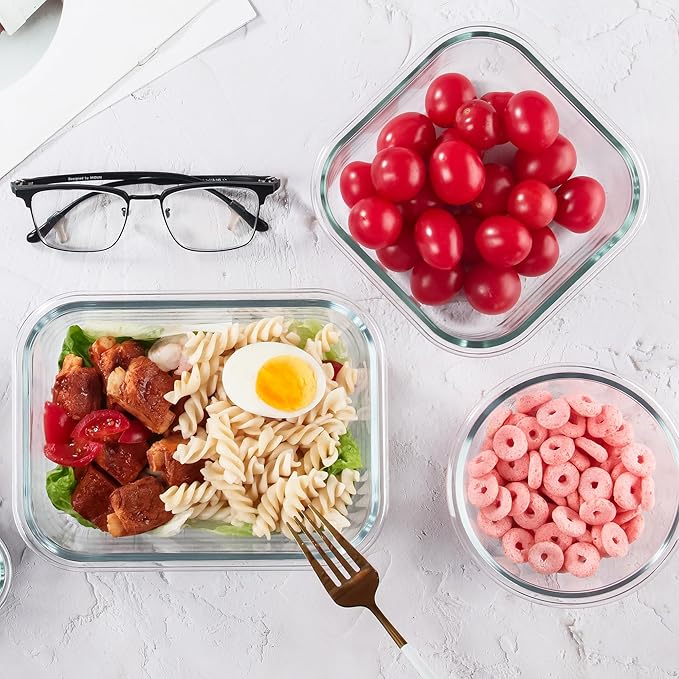 C CREST 12 Piece Meal Prep Glass Containers Set with Lids, Ideal for Food Storage and Freshness, Assorted Sizes and Shapes for Ultimate Organization