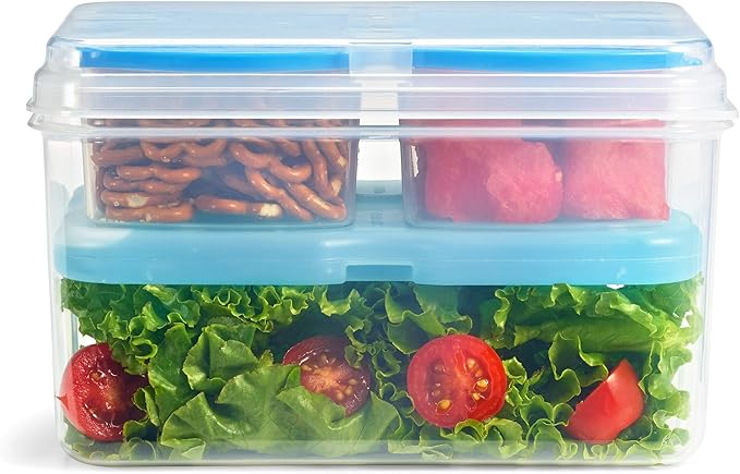 Fit & Fresh 216HL Entree Set with Ice Pack, 3 Reusable Portion Control Containers, BPA-Free, Microwave/Dishwasher Safe Lunch Box, Entrée, Blue