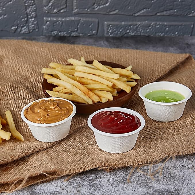 Vplus 500 Pack 2 OZ Disposable Souffle Cups, 100% Compostable Portion Cups, Food Sample Cups Made From Bagasse Fibe, Perfect For Dips, Jams, Honey, Sauces, Nuts