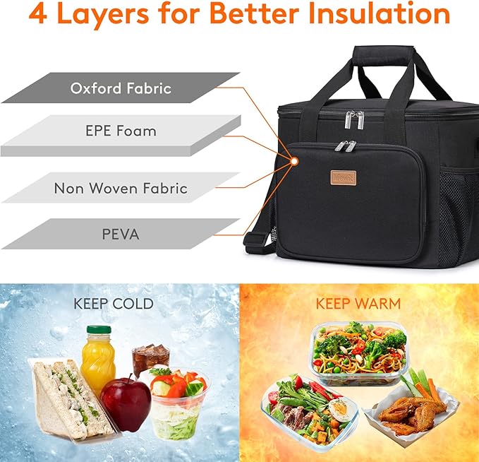 Lifewit Large Lunch Bag Insulated Lunch Box Soft Cooler Cooling Tote for Adult Men Women, Black 40-Can (24L)