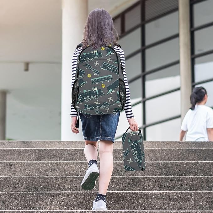 Cartoon Train Kids Backpack for Girls Boys School Bookbag with Insulated Lunch Box for Elementary Primary Schooler School Backpack