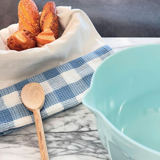 UPware Latte Style Melamine Batter Bowl with Pour Spout, Handle and Non-Slip Base, Grip Handle for Easy Mix and Pour, Home Essentials Cooking and Baking Tools, 4.3 quart, 11.5 x 8.75 Inch, Blue