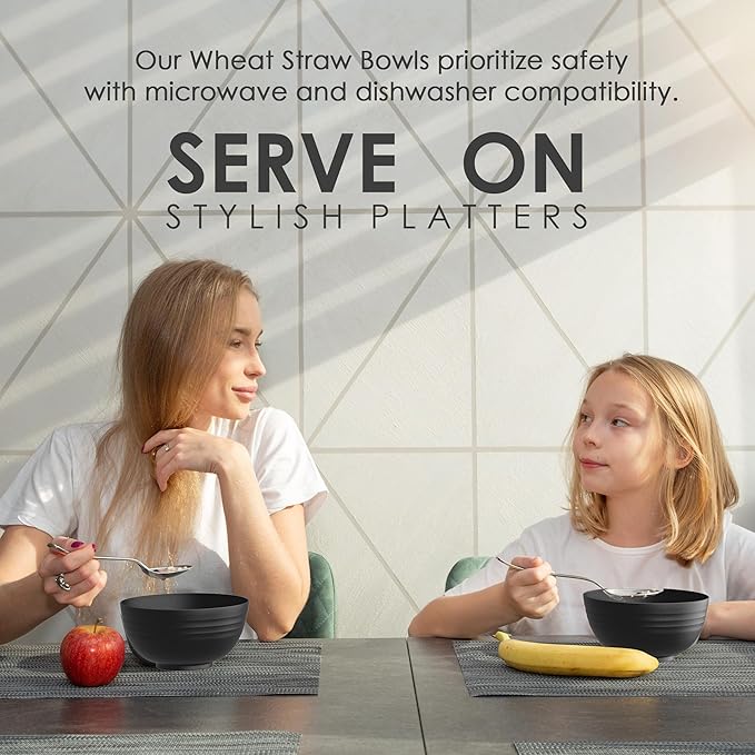 Wheat Straw Bowls - Set of 8 Unbreakable Bowls (26oz) - Microwave Safe for Kids' Cereal, Salad & Pasta - Lightweight Camping Bowl