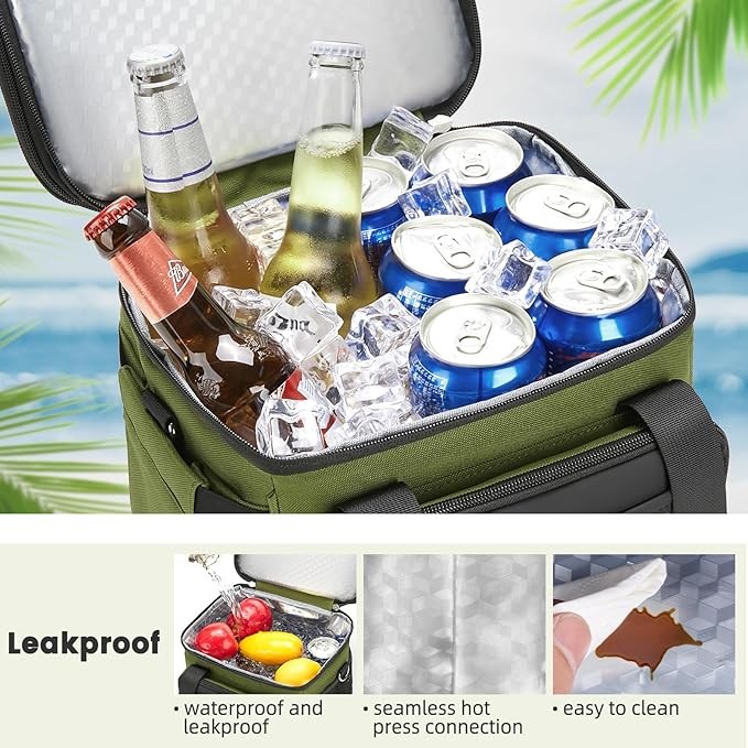Insulated Lunch Bag & Lunch Box for Men - Double Deck Reusable Lunch Bag for Women Tote Cooler Bag Leakproof Soft Expandable - Large Lunchbox for Work/Adult/Picnic/Outdoor (Green,15L)