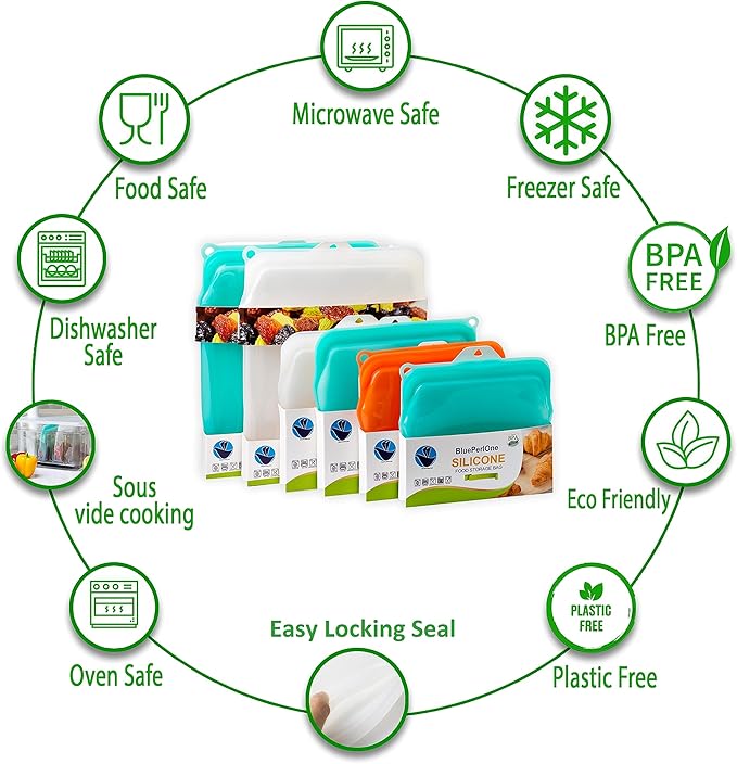 Two-30 oz 100% Silicone Bags Reusable Storage - Freezer Bags - Eco-friendly, Food-Grade, Leak-Proof Zipper Bags - 2 Pack Reusable Silicone Bags For Food Storage (4 Cups/ 30 oz.)