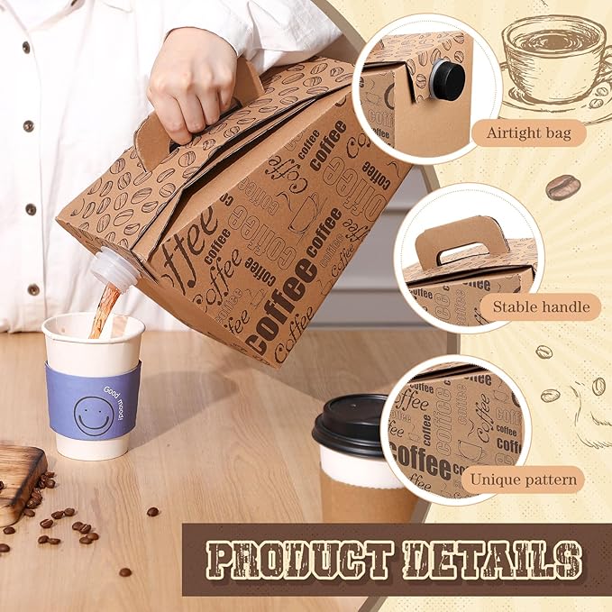 10 Pack Disposable Coffee Box Dispensers 96 oz Insulated Portable Coffee Carrier Containers with Handle for Parties Catering Liquid Carrier