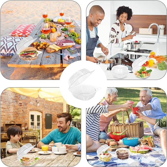 BallHull 200 Pack Clear Thickening Plastic Hinged Take Out Containers Disposable Clamshell Food Cake Containers with Lids 5.8 x 5.8 x 3.2 inch for Dessert, Cakes, Salads, Pasta, Sandwiches