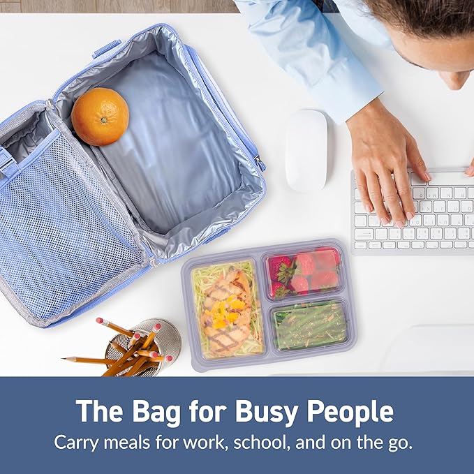 Bentgo® Deluxe Lunch Bag - Durable and Insulated Lunch Tote with Zippered Outer Pocket, Internal Mesh Pocket, Padded & Adjustable Straps, & 2-Way Zippers - Fits Most Lunch Boxes (Slate)