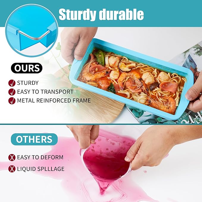 Silicone Freezer Tray with Lid 2 Pack Silicone Freezer Molds - Large Ice Cube Tray - Makes 2 Perfect 4 Cup Portions Soup Cubes Meal Prep Containers- Oven & Dishwasher Safe