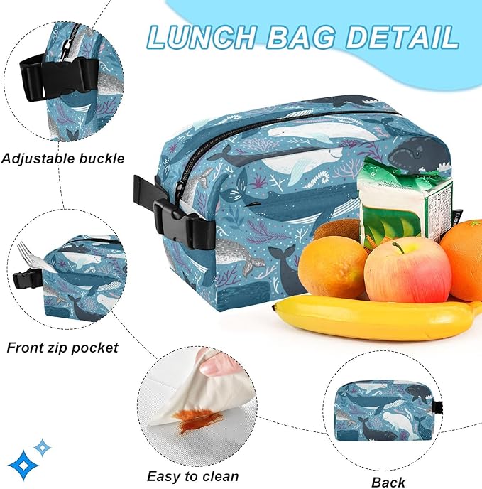 Marine Whales Kids Backpack for Girls Boys School Bookbag with Insulated Lunch Box for Elementary Students Middle School Teen Girls Backpacks