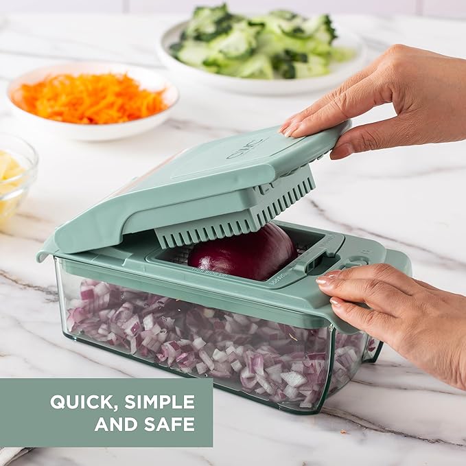 ook with Color Vegetable Chopper - Multifunctional 11 in 1 Vegetable Chopper with Container - Food Chopper to Dice, Chop, Slice, Julienne and Spiralize, Sage