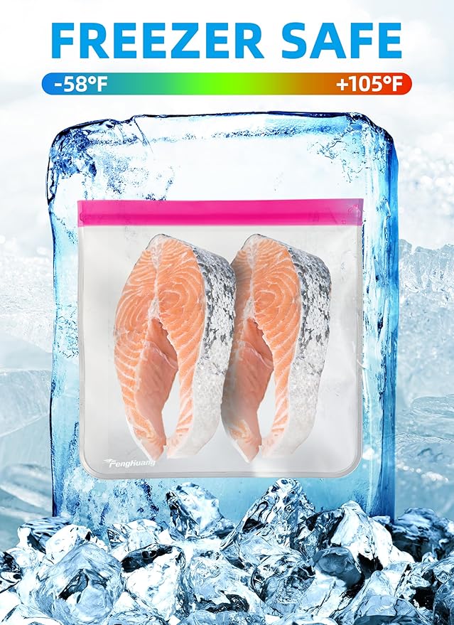6 Pack Large Size 11 inches Reusable food Storage Bags,BPA Free PEVA Reusable Freezer Bags,Reusable Gallon Bags, Reusable Sandwich Bags (Colors-6 Pack)