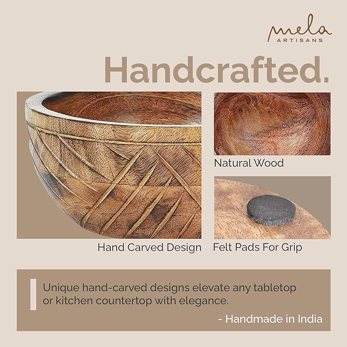 Mela Artisans 9'' Wooden Fruit Bowl, Regular Serving Bowl for Salads, Cereals, Snacks & Mixing | Decorative Bowls for Kitchen | Jai Valley Collection