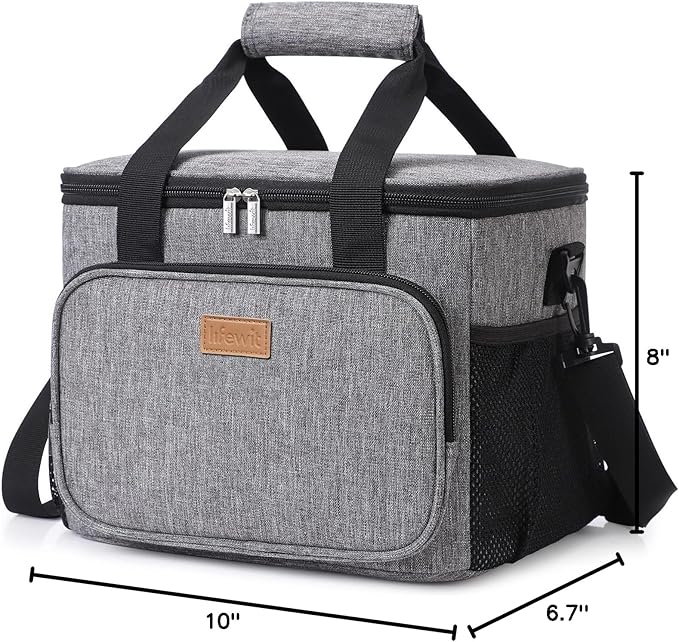 Lifewit Large Lunch Bag Insulated Lunch Box Soft Cooler Cooling Tote for Adult Men Women, Gray 12-Can (9L)