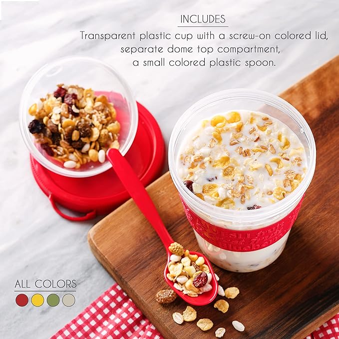 Crystalia Yogurt Parfait Cups with Lids, BPA FREE Reusable Yogurt Containers with Lids and Spoons, Take and Go Yogurt Cup with Topping Cereal or Oatmeal Container, Colorful Set of 4 (Large 20 oz)