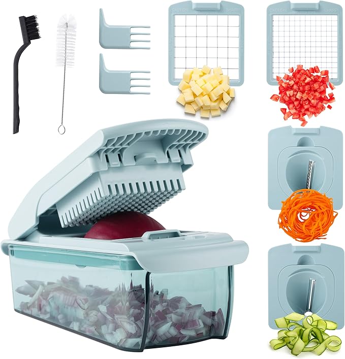 Cook with Color Vegetable Chopper - Multifunctional 11 in 1 Vegetable Chopper with Container - Food Chopper to Dice, Chop, Slice, Julienne and Spiralize, Blue