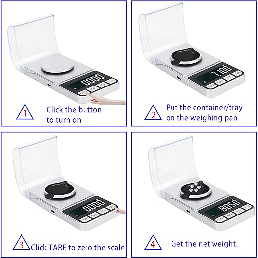 Rechargeable High Precision Digital Milligram Scale 100g/0.001g Jewelry Scale, Gram Scale, Pocket Scale, Food Scale for Powder Medicine, Gold, Gem, Reloading, with 50g Calibration Weigh