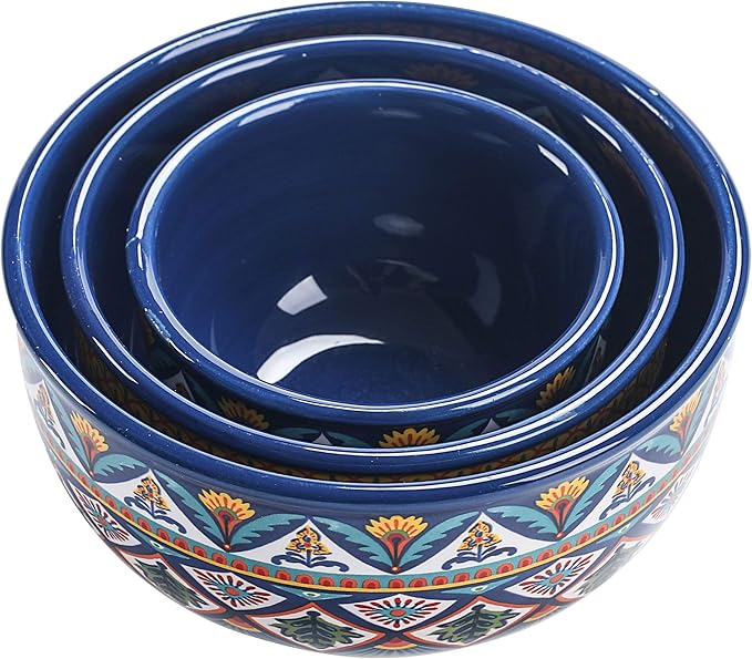 Bico Havana Ceramic Bowl with Air Tight Lid Set of 3(27oz, 18oz, 9oz each), Prep bowls, Food Storage Bowl for Salad, Snacks, Fruits, Microwave and Dishwasher Safe
