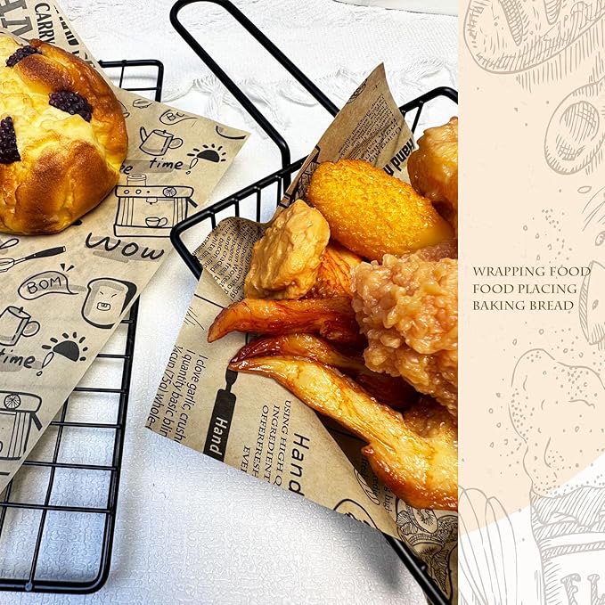 OTOPETE 200Pcs Grease Resistant Food Paper Sheets, 10"x10" Kraft Paper, Coffee Theme Hamburger Sandwich Basket Liner, Tray Liner, for Home Kitchen Baking, Picnic, Party
